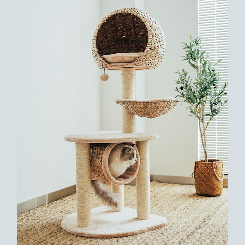 Cat relaxing in the hammock of the Bird Nest Cat Tree