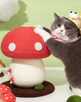 A cat scratching the Mushroom Cat Scratcher, enjoying the durable design