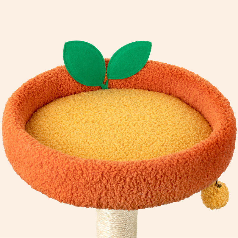 Detailed view of the orange platform on the Fruit World Cat Tree