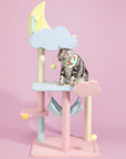 A 16-pound cat sitting on the large platform of the Starry Sky Cat Tree