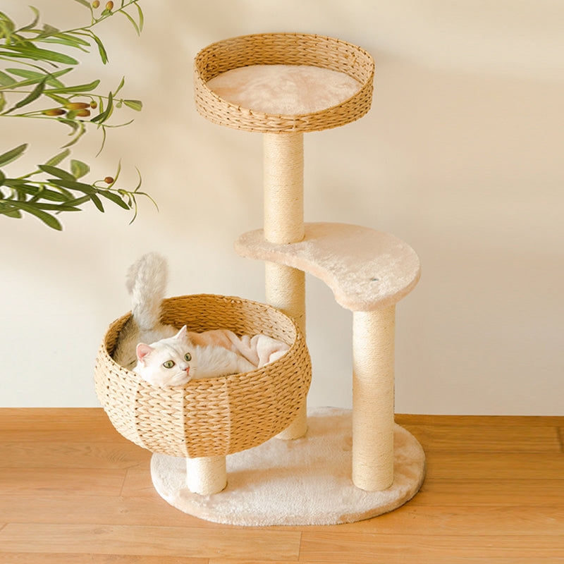 Sleeping in The Bowl Minimalist Rattan Cat Tree Happy Polly 58.5 x 44.5 x 88.5