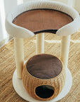 Top view of the Zen Style Rattan Cat Tree with a cooling mat.